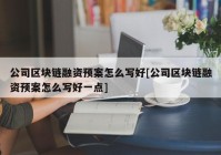 公司区块链融资预案怎么写好[公司区块链融资预案怎么写好一点]